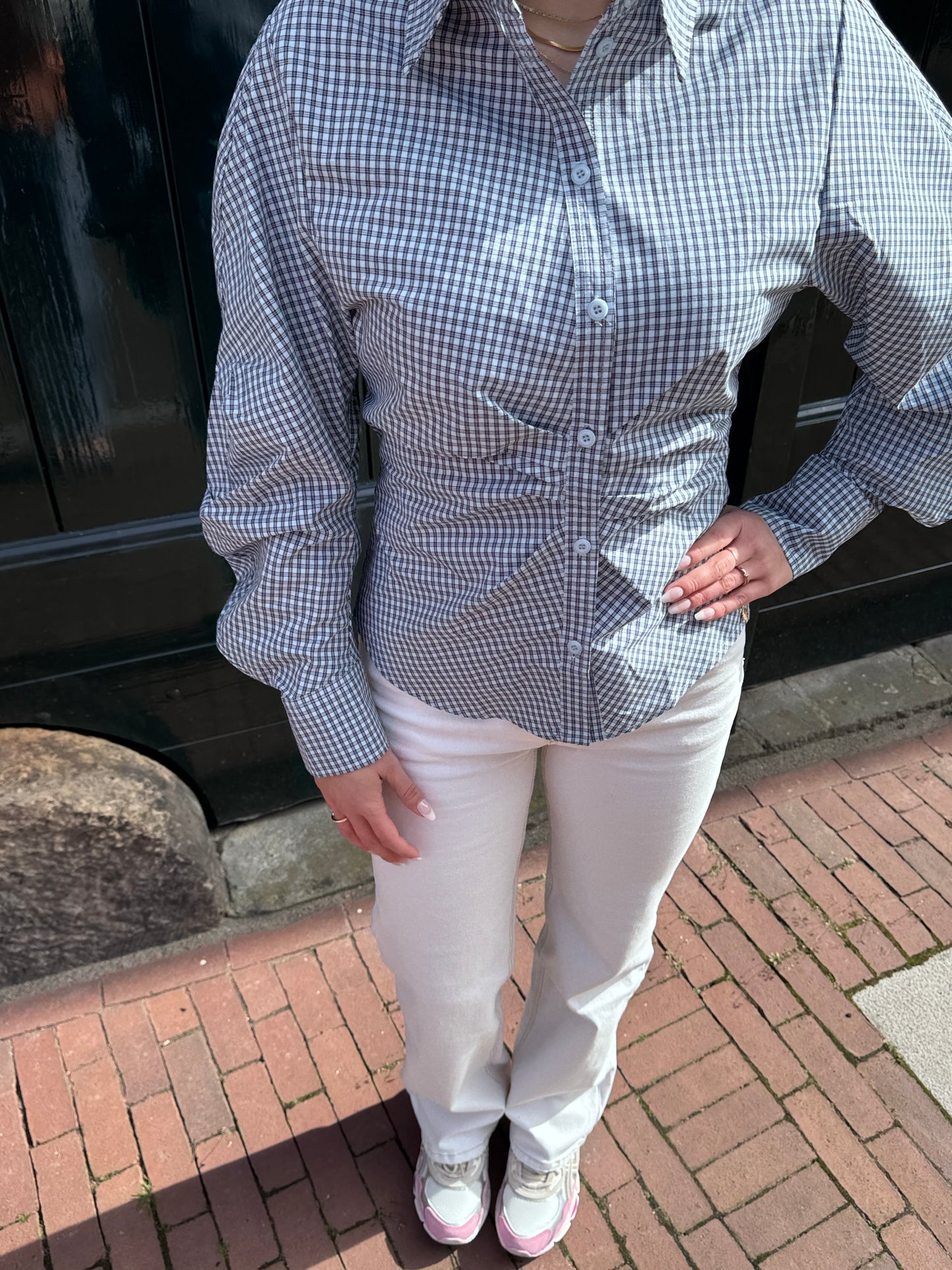 Lilo-Loiz Gigi Check Blouse blauw-wit, geruite damesblouse
